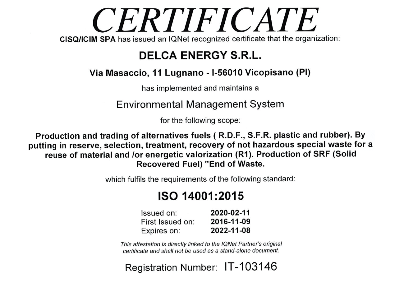 Certificato UNI EN ISO 14001:2015